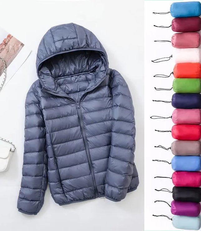 Women's Lightweight Hooded Puffer Jacket with Zip Pockets