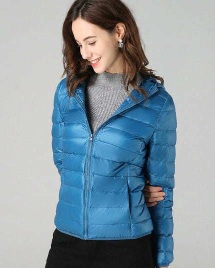 Women's Lightweight Hooded Puffer Jacket with Zip Pockets