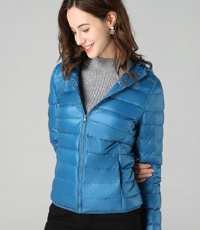 Women's Lightweight Hooded Puffer Jacket with Zip Pockets