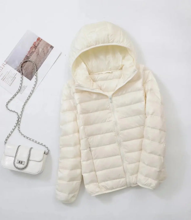 Women's Lightweight Hooded Puffer Jacket with Zip Pockets