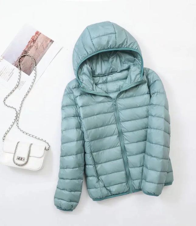 Women's Lightweight Hooded Puffer Jacket with Zip Pockets