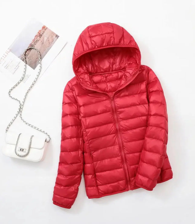 Women's Lightweight Hooded Puffer Jacket with Zip Pockets