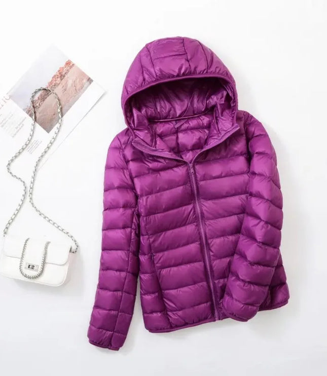 Women's Lightweight Hooded Puffer Jacket with Zip Pockets