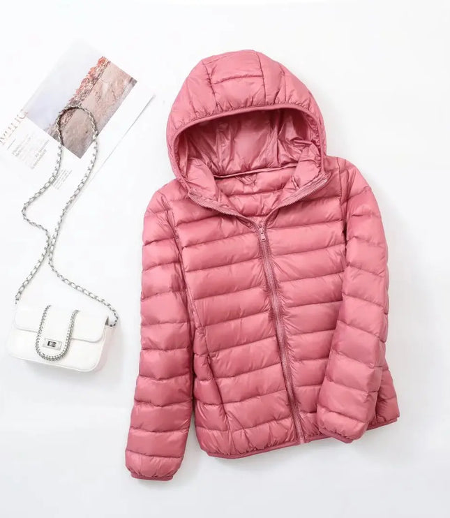 Women's Lightweight Hooded Puffer Jacket with Zip Pockets