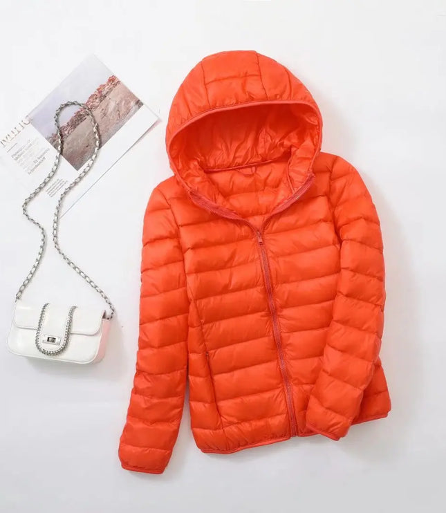 Women's Lightweight Hooded Puffer Jacket with Zip Pockets