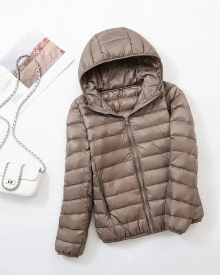 Women's Lightweight Hooded Puffer Jacket with Zip Pockets