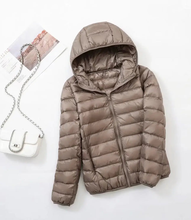 Women's Lightweight Hooded Puffer Jacket with Zip Pockets