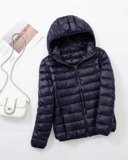 Women's Lightweight Hooded Puffer Jacket with Zip Pockets