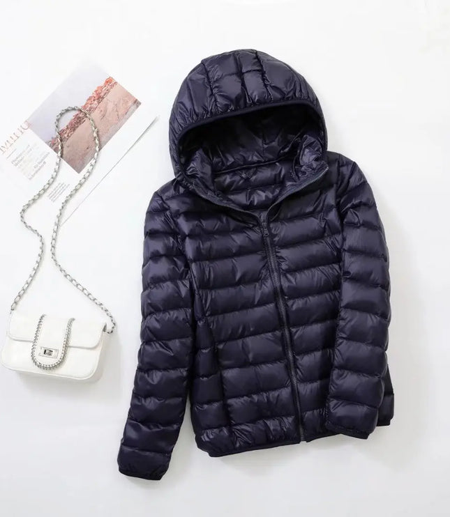 Women's Lightweight Hooded Puffer Jacket with Zip Pockets