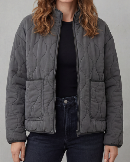 Women's Lightweight Jacket with Wave Quilting and Zip Up Front