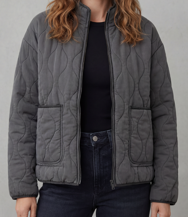 Women's Lightweight Jacket with Wave Quilting and Zip Up Front