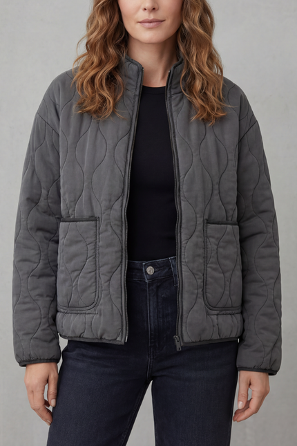 Women's Lightweight Jacket with Wave Quilting and Zip Up Front