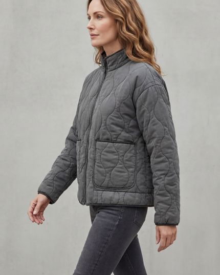Women's Lightweight Jacket with Wave Quilting and Zip Up Front