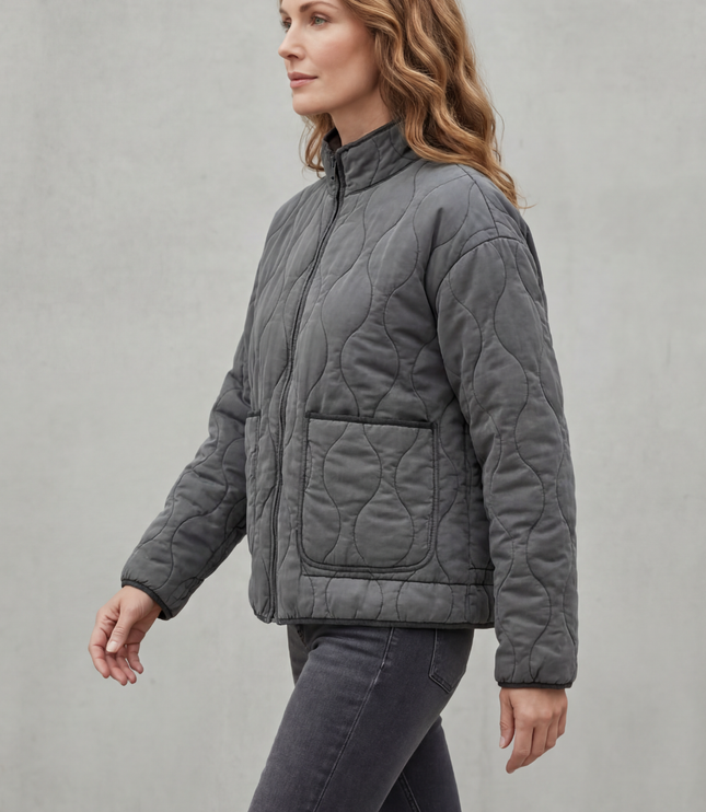 Women's Lightweight Jacket with Wave Quilting and Zip Up Front