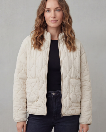 Women's Lightweight Jacket with Wave Quilting and Zip Up Front