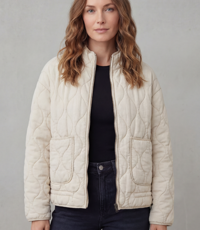 Women's Lightweight Jacket with Wave Quilting and Zip Up Front