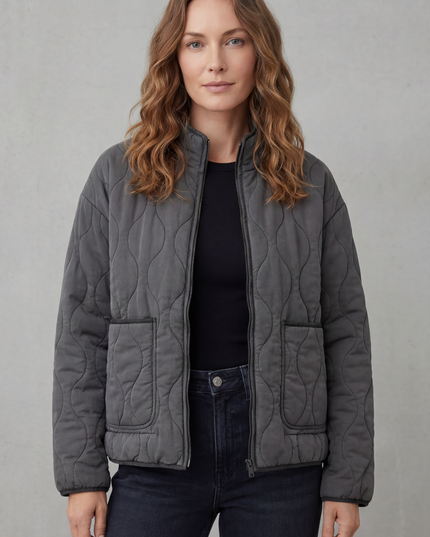 Women's Lightweight Jacket with Wave Quilting and Zip Up Front