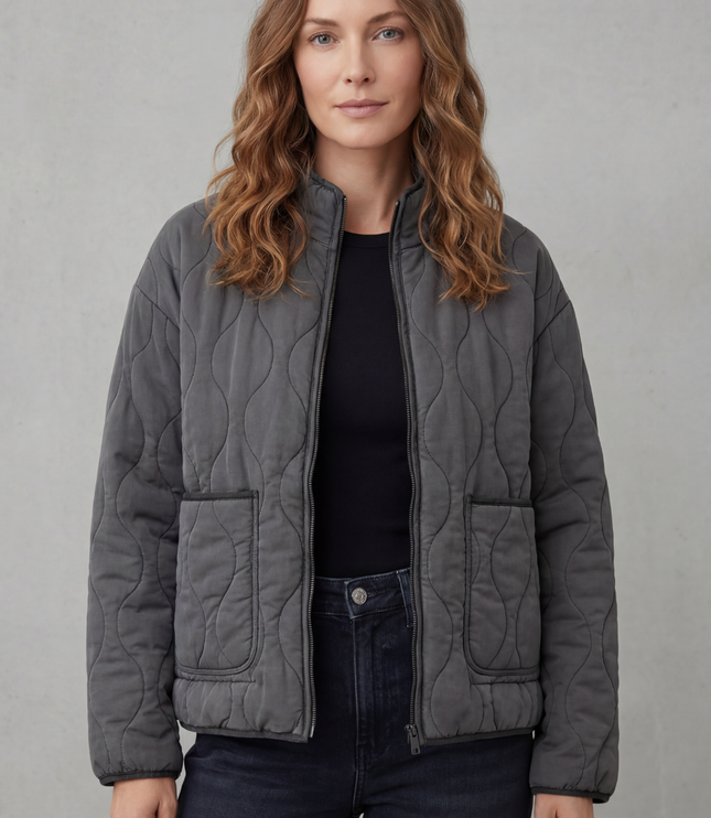 Women's Lightweight Jacket with Wave Quilting and Zip Up Front