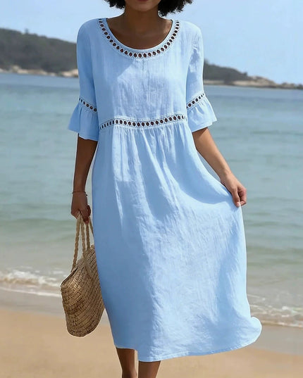 Women's Linen-Look Crochet Trim Midi Dress