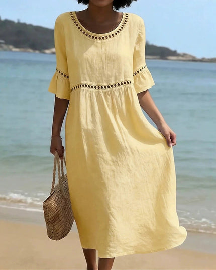Women's Linen-Look Crochet Trim Midi Dress
