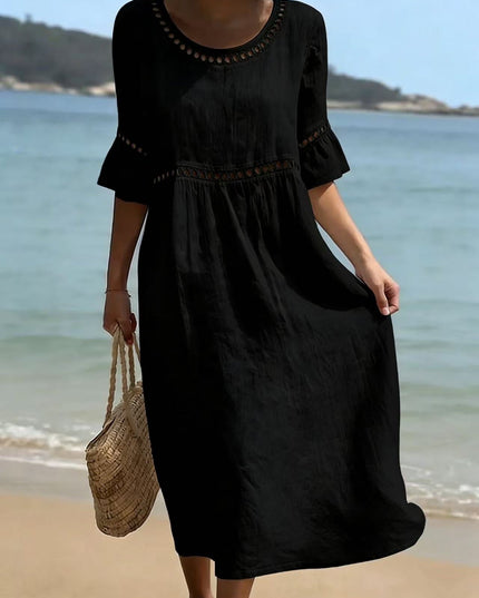 Women's Linen-Look Crochet Trim Midi Dress