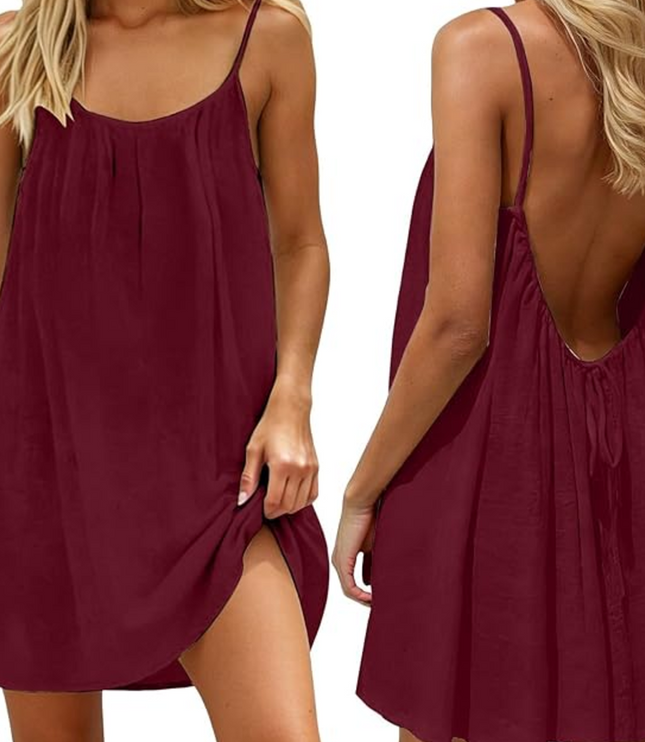 Women's Linen-Look Swing Mini Dress with Open Back