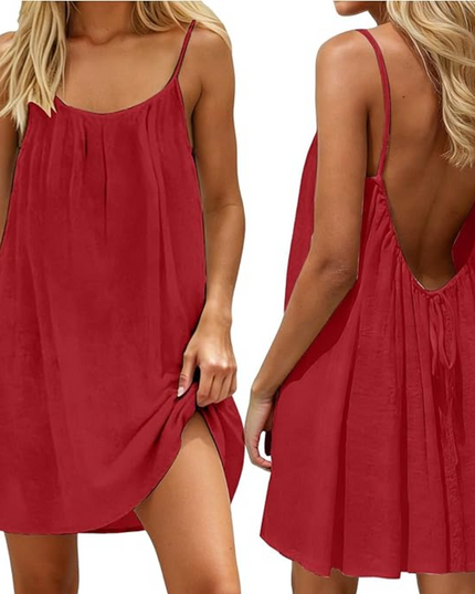 Women's Linen-Look Swing Mini Dress with Open Back