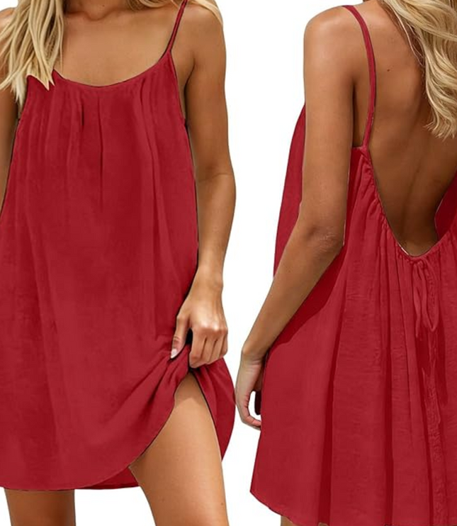 Women's Linen-Look Swing Mini Dress with Open Back