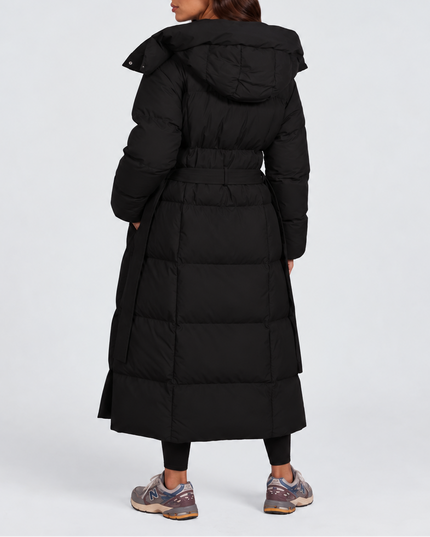 Women's Long Hooded Puffer Coat with Side Pockets
