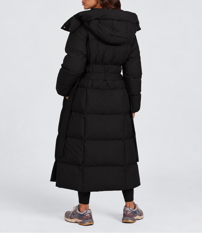 Women's Long Hooded Puffer Coat with Side Pockets