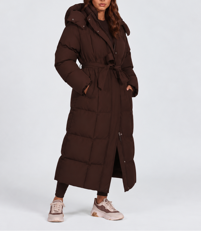 Women's Long Hooded Puffer Coat with Side Pockets
