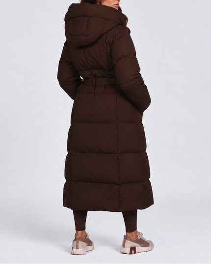 Women's Long Hooded Puffer Coat with Side Pockets