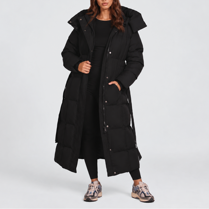 Women's Long Hooded Puffer Coat with Side Pockets