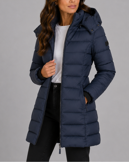 Women's Long Hooded Puffer Coat with Zip Pockets