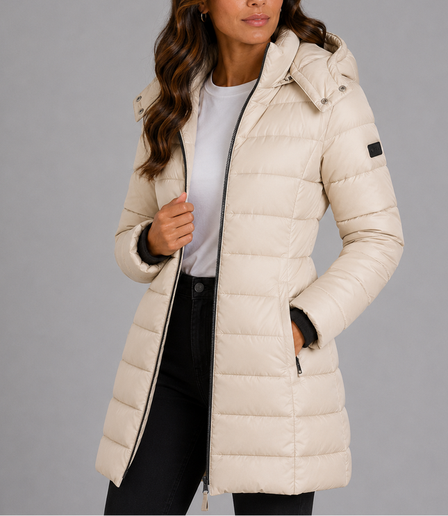 Women's Long Hooded Puffer Coat with Zip Pockets