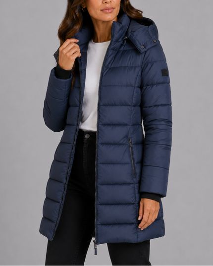 Women's Long Hooded Puffer Coat with Zip Pockets