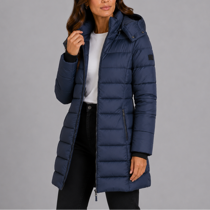 Women's Long Hooded Puffer Coat with Zip Pockets