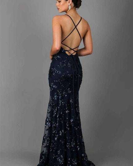 Women's Long Sequin Mermaid Dress with Open Back