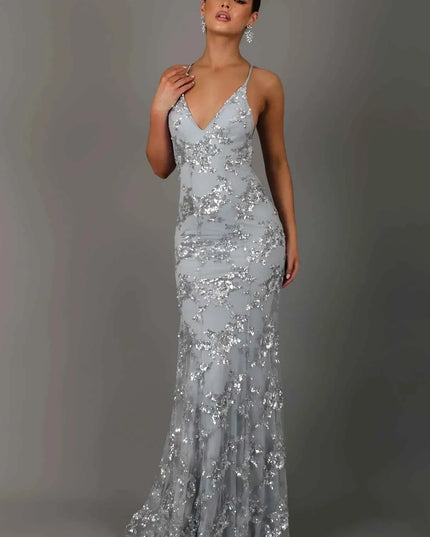 Women's Long Sequin Mermaid Dress with Open Back