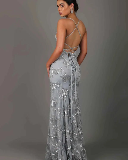 Women's Long Sequin Mermaid Dress with Open Back