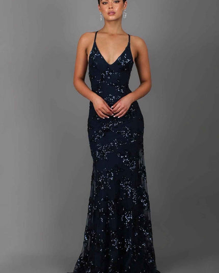 Women's Long Sequin Mermaid Dress with Open Back