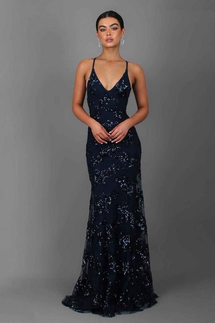 Women's Long Sequin Mermaid Dress with Open Back
