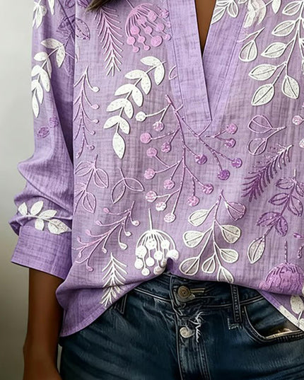 Women's Long Sleeve Blouse in Floral Print with a High Collar