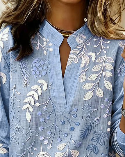 Women's Long Sleeve Blouse in Floral Print with a High Collar