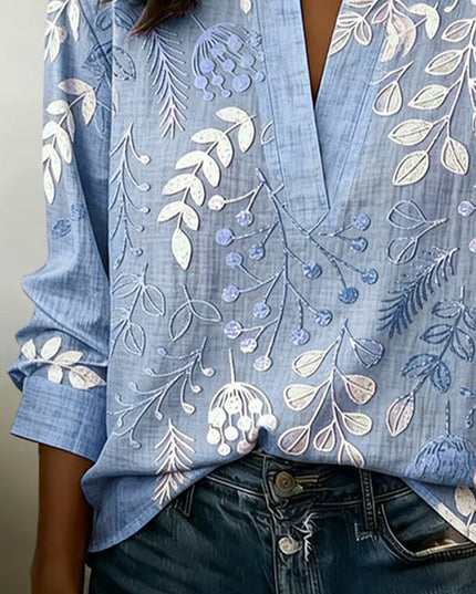 Women's Long Sleeve Blouse in Floral Print with a High Collar
