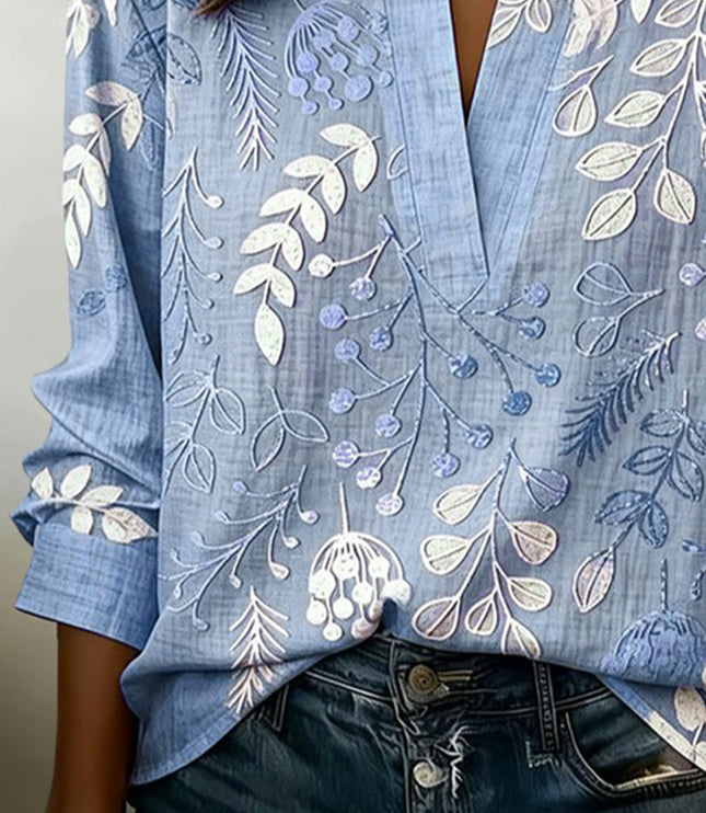 Women's Long Sleeve Blouse in Floral Print with a High Collar