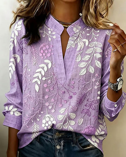 Women's Long Sleeve Blouse in Floral Print with a High Collar