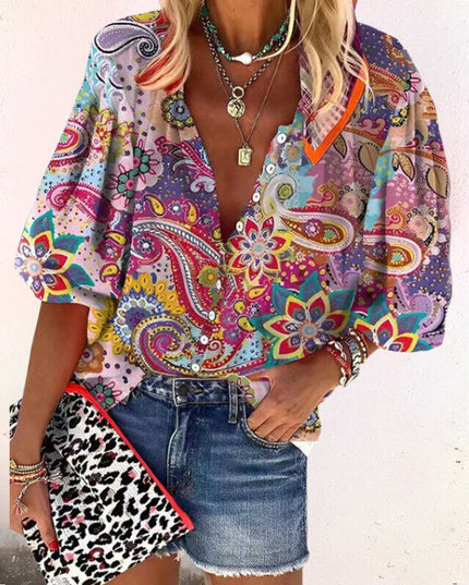 Women's Long Sleeve Blouse with Buttons in Floral Print