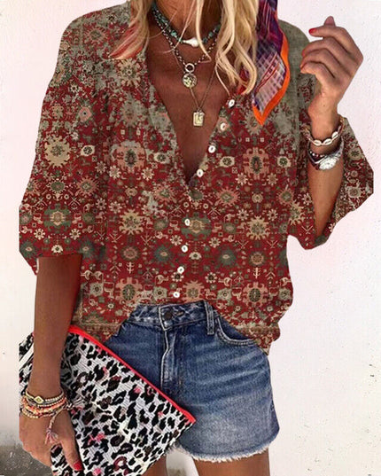 Women's Long Sleeve Blouse with Buttons in Floral Print