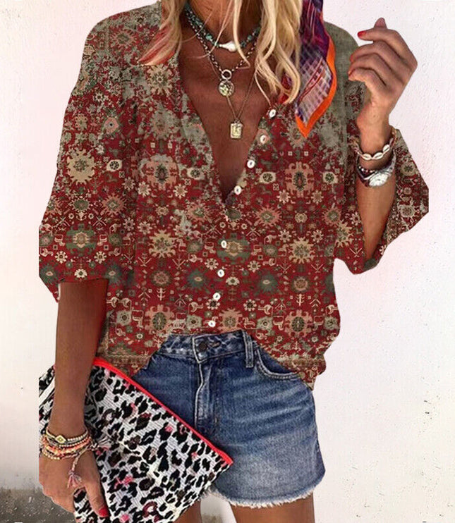Women's Long Sleeve Blouse with Buttons in Floral Print